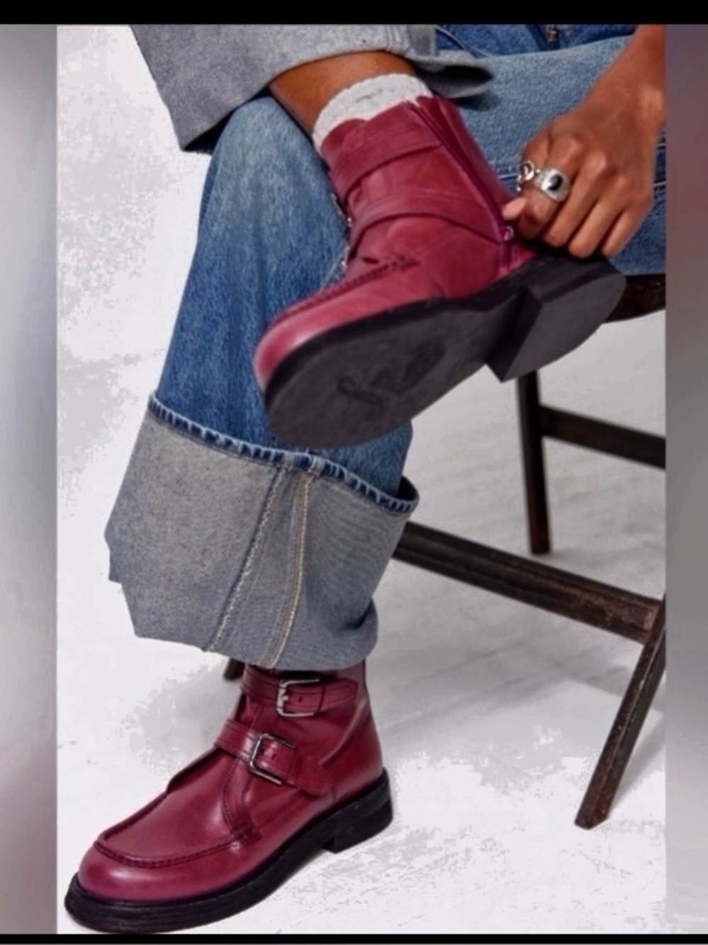Free People Isla Moto Leather Ankle Boots Size 6 1/2 Wild Mulberry